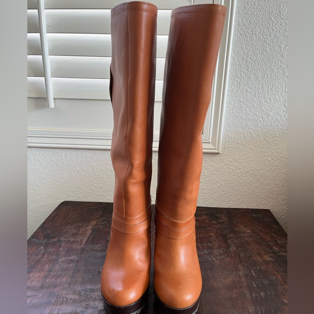 Leather platform high heel boots size 6